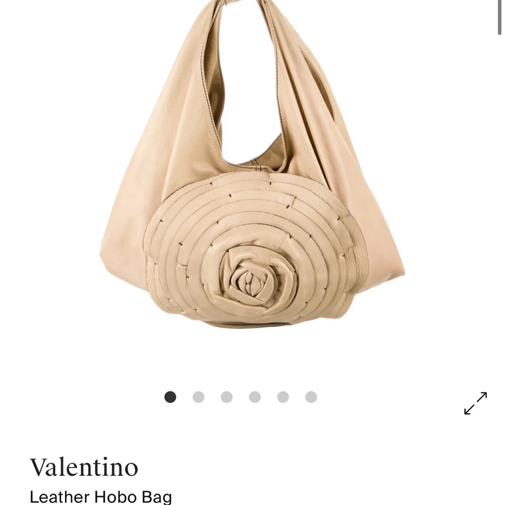 Valentino Petale Tan Leather Hobo Bag with Rosette Detail
